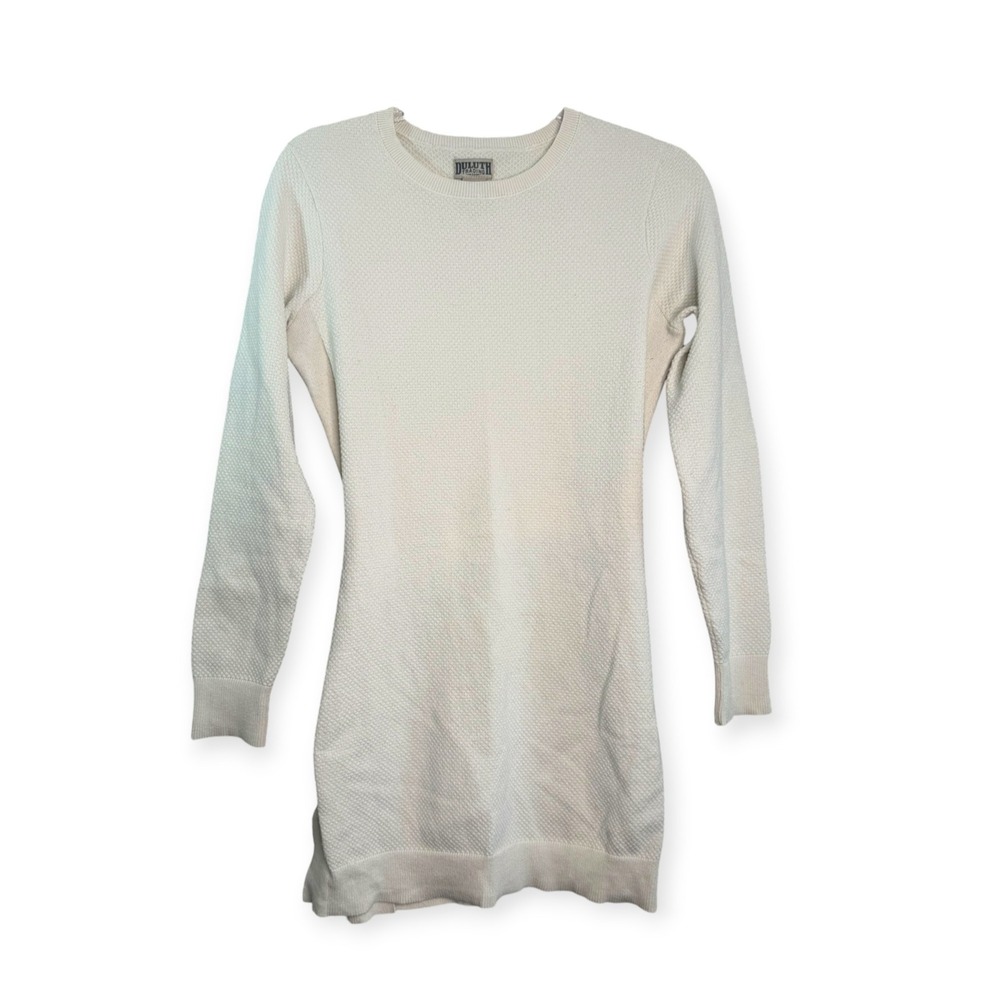Duluth Trading Co Womens Small Beige Coolmax Waffle Knit Crew Neck Sweater Dress